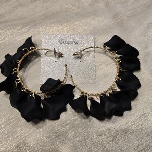 Natasha Couture Black Petal Hoop Earrings